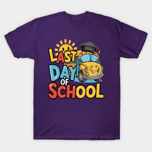 Funny Last Day of School With School Bus and Graduation Cap" T-Shirt